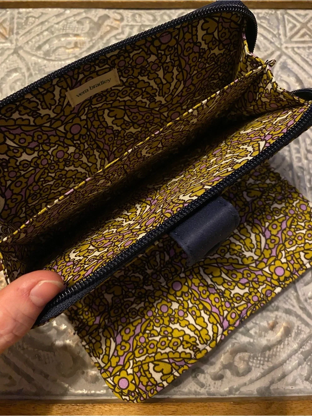 Vera Bradley Large Tab Wallet in Peacoat - Navy Blue Quilted Like New